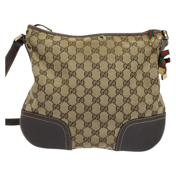 GUCCI GG Canvas Web Sherry Line Shoulder Bag Beige Red Green - Picture 3 of 12